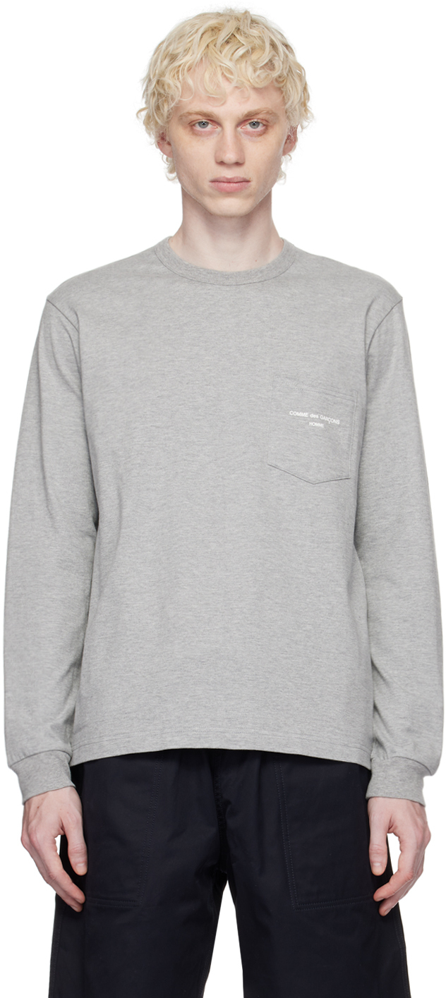 Comme Des Garçons Homme Deux Logo-print Long-sleeve Cotton T-shirt In Grey