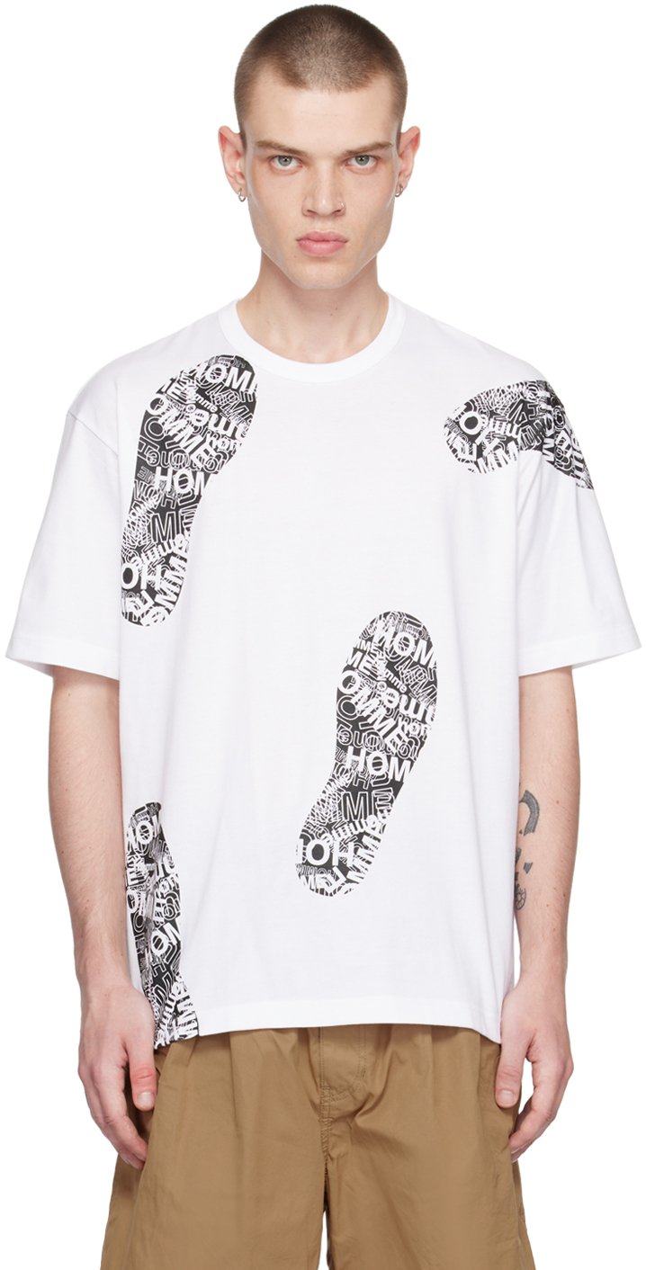 Comme Des Garçons Homme Deux Shoe-print Cotton T-shirt In 2 White X Black