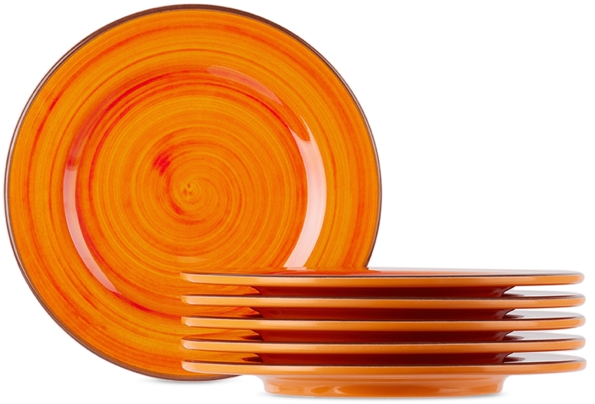 Mario Luca Giusti Orange Saint Tropez Medium Dinner Plate Set, 6 Pcs In Orrange