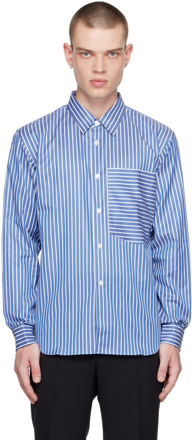 Comme Des Garçons Homme Deux Blue Striped Shirt In 1 Blue/white | ModeSens