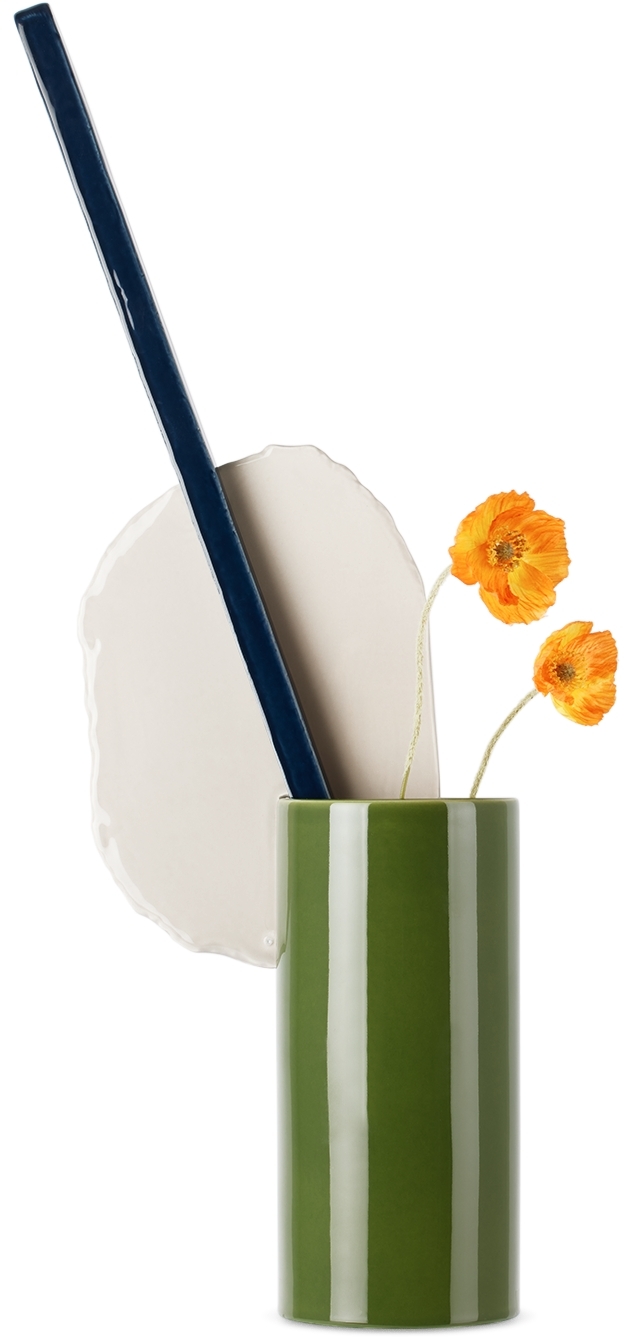 Vitra Green & Off-white 'découpage' Vase In Barre