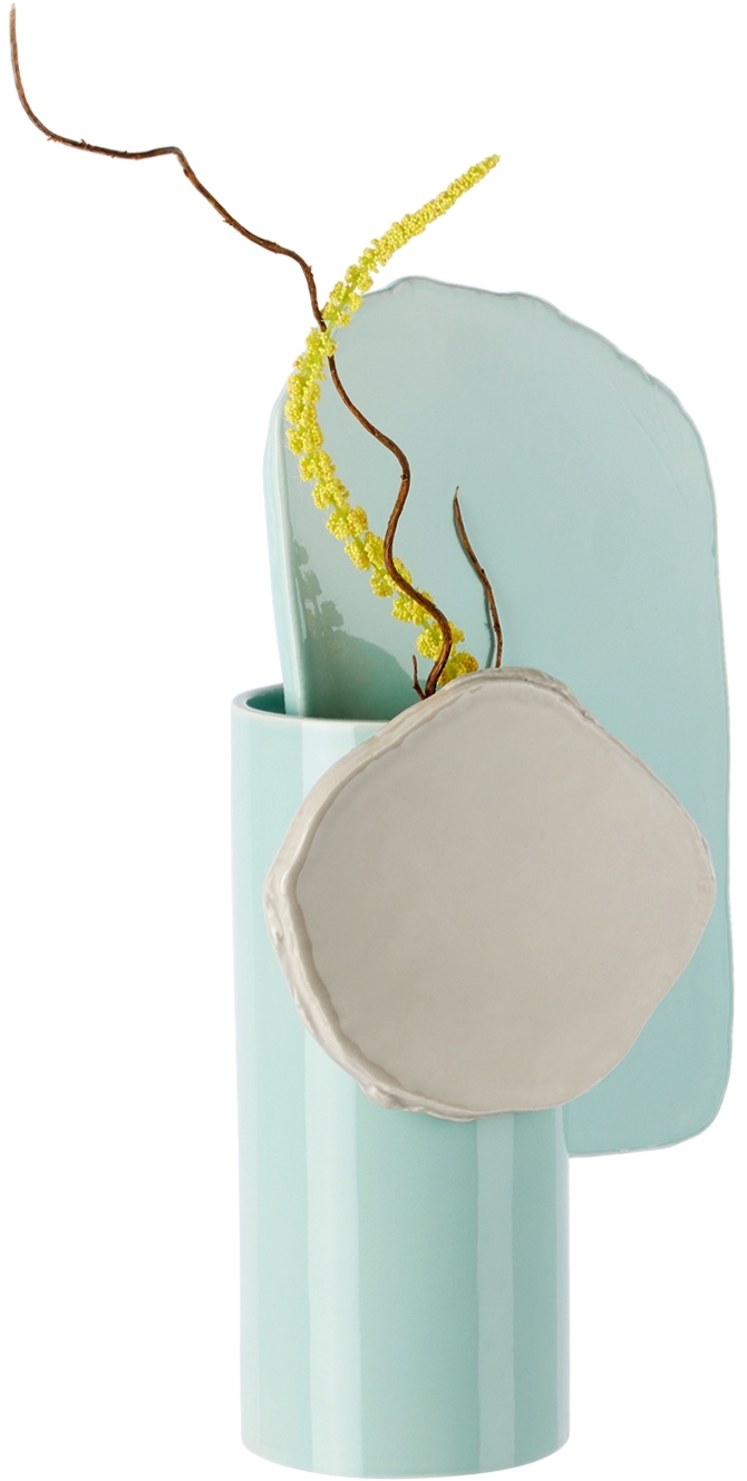 Vitra Blue & Off-white 'découpage' Vase In Feuille