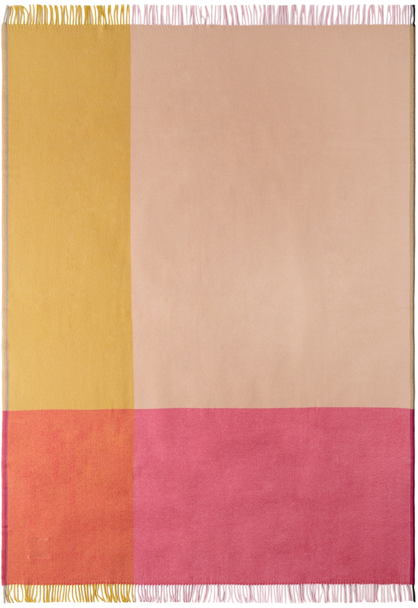 Vitra Pink & Beige Colour Block Blanket In Pink-beige