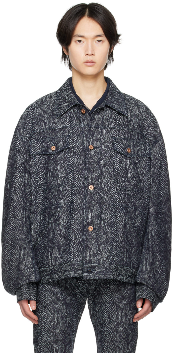 Black Snake Denim Jacket by KOZABURO on Sale