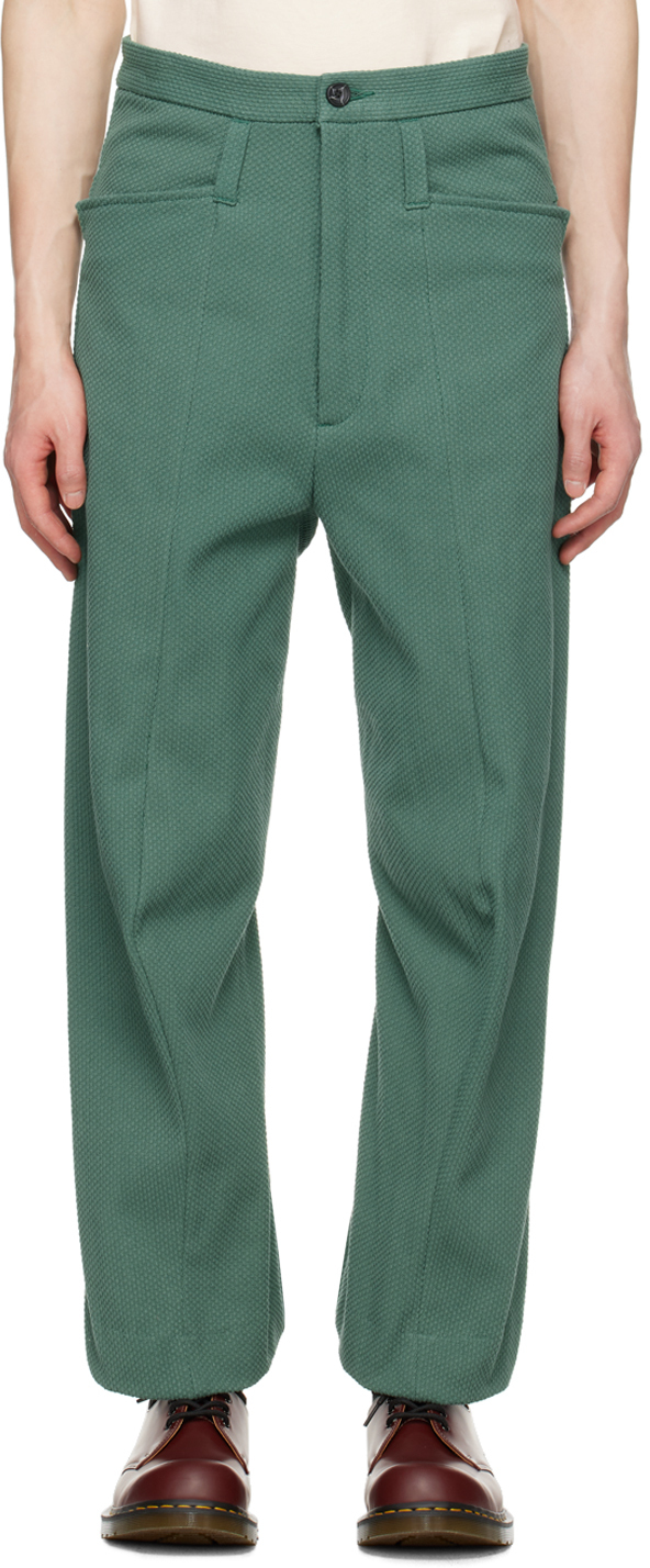 Kozaburo Green 3d Shaped Trousers In Green Sashiko | ModeSens