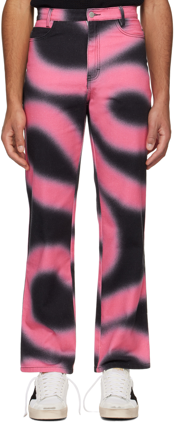 Double Rainbouu Black Printed Trousers In Amnesia Pink