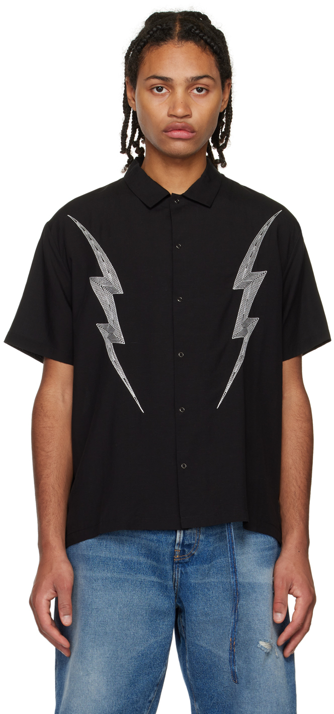 Double Rainbouu Black Electric Shirt In Electric Embroidery