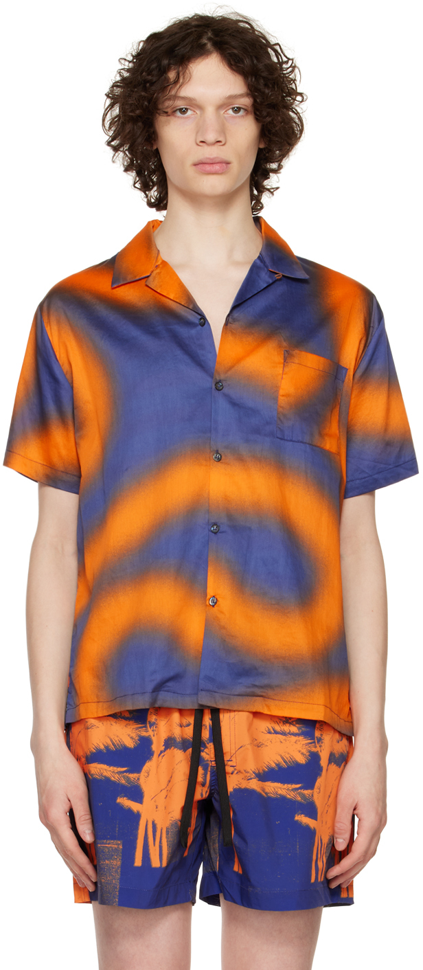 Double Rainbouu Orange & Blue Printed Shirt In Amnesia Blue
