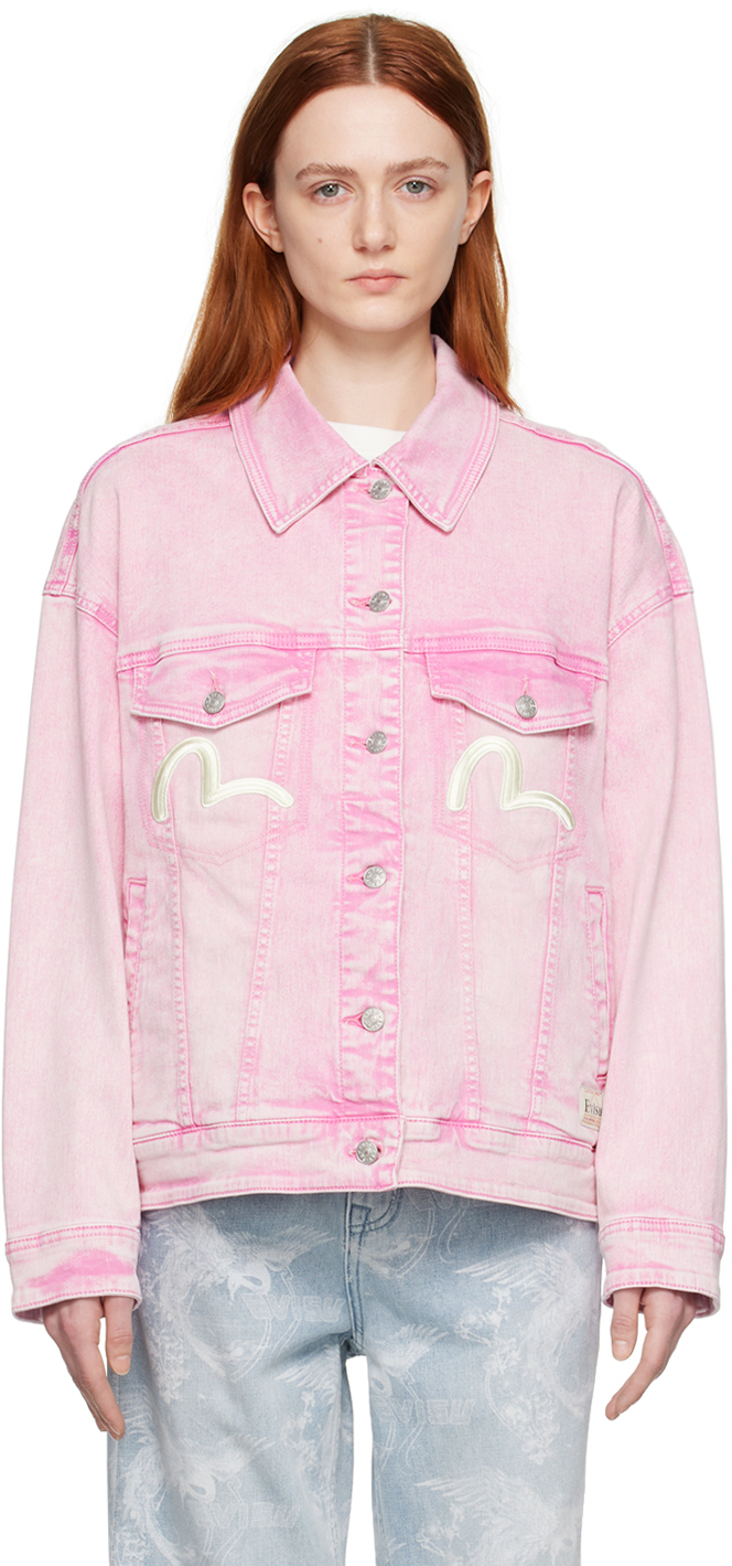 Evisu: Pink Embroidered Denim Jacket | SSENSE