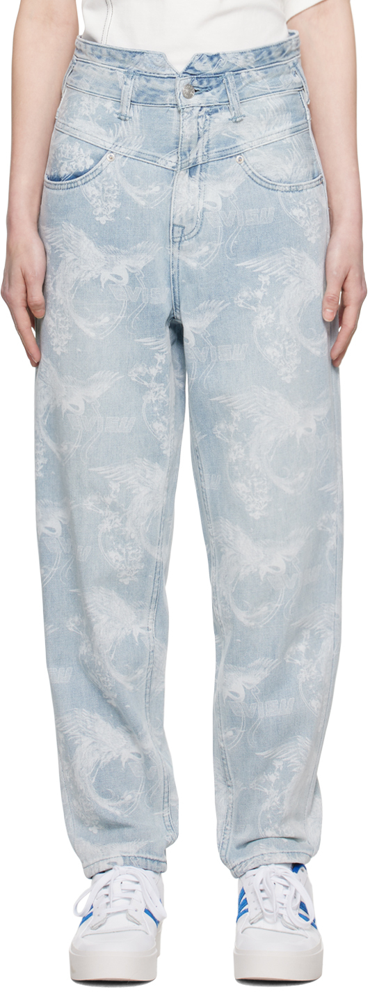 Evisu Indigo Embroidered Jeans In Indigo (light Tone)
