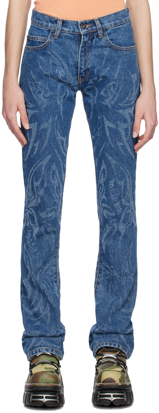 Mademe Ssense Exclusive Blue Laser Butterfly Jeans