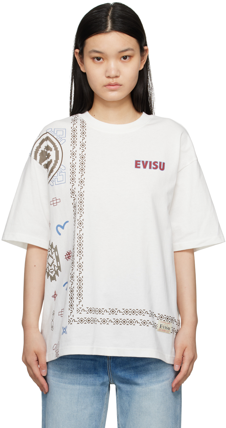 Evisu White Printed T-shirt In Off White