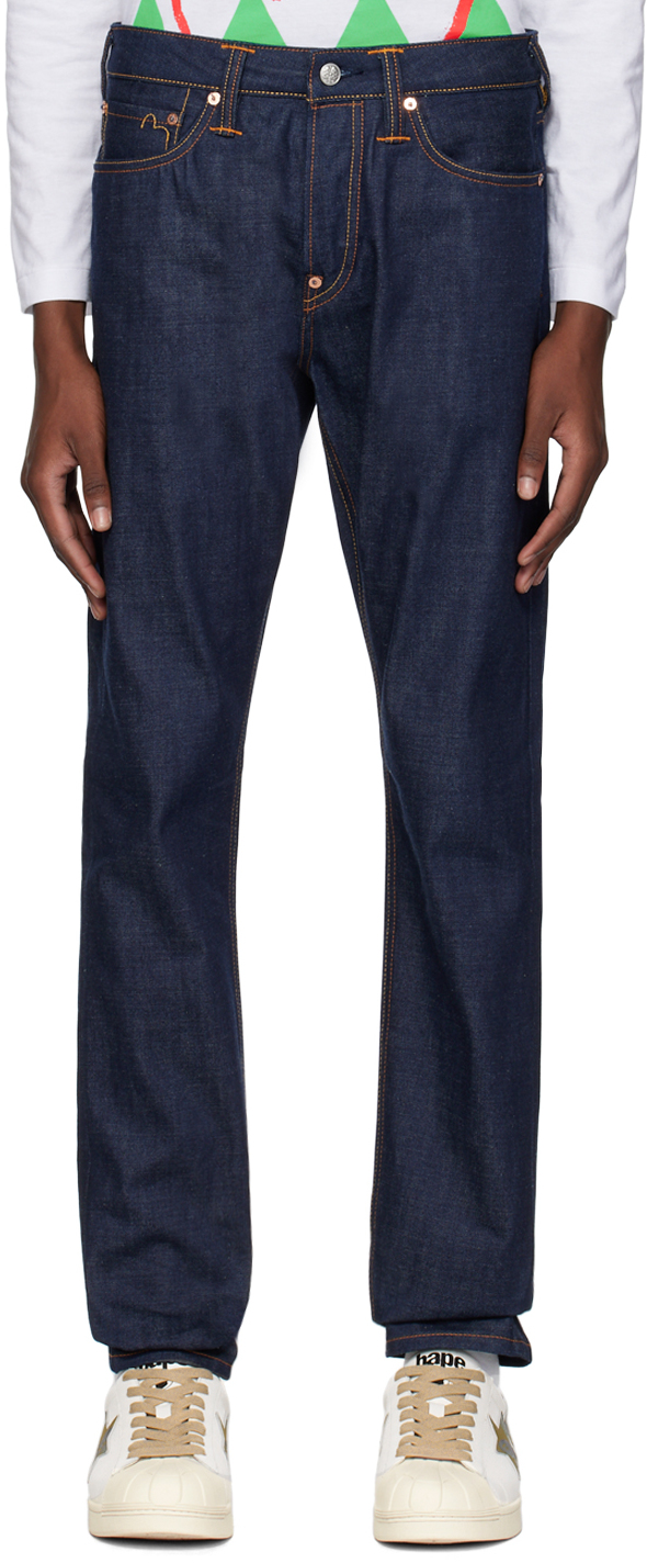 Evisu: Navy Embroidered Jeans | SSENSE