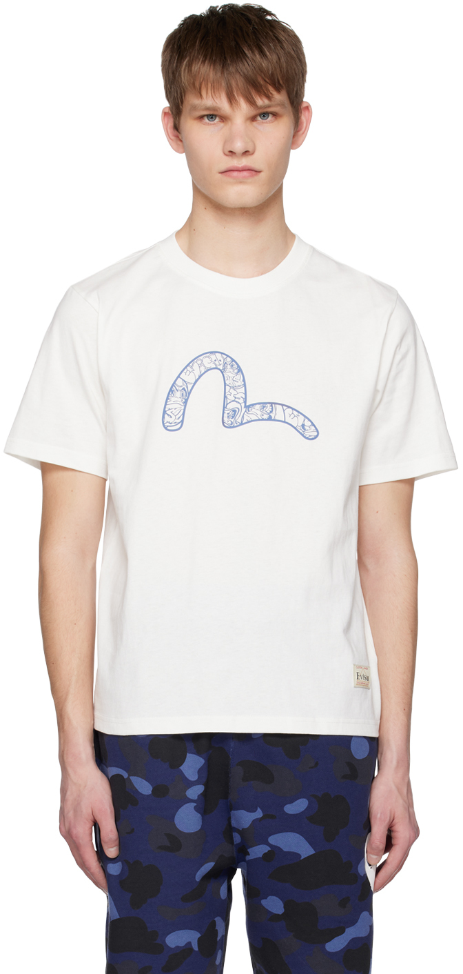 Buy Evisu Men Off-White Graffiti Wording Print T-Shirt at Redfynd