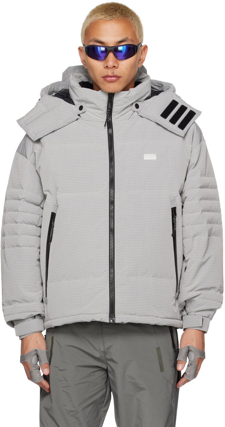 Lng Ssense Exclusive Gray Check Down Jacket In Light Grey