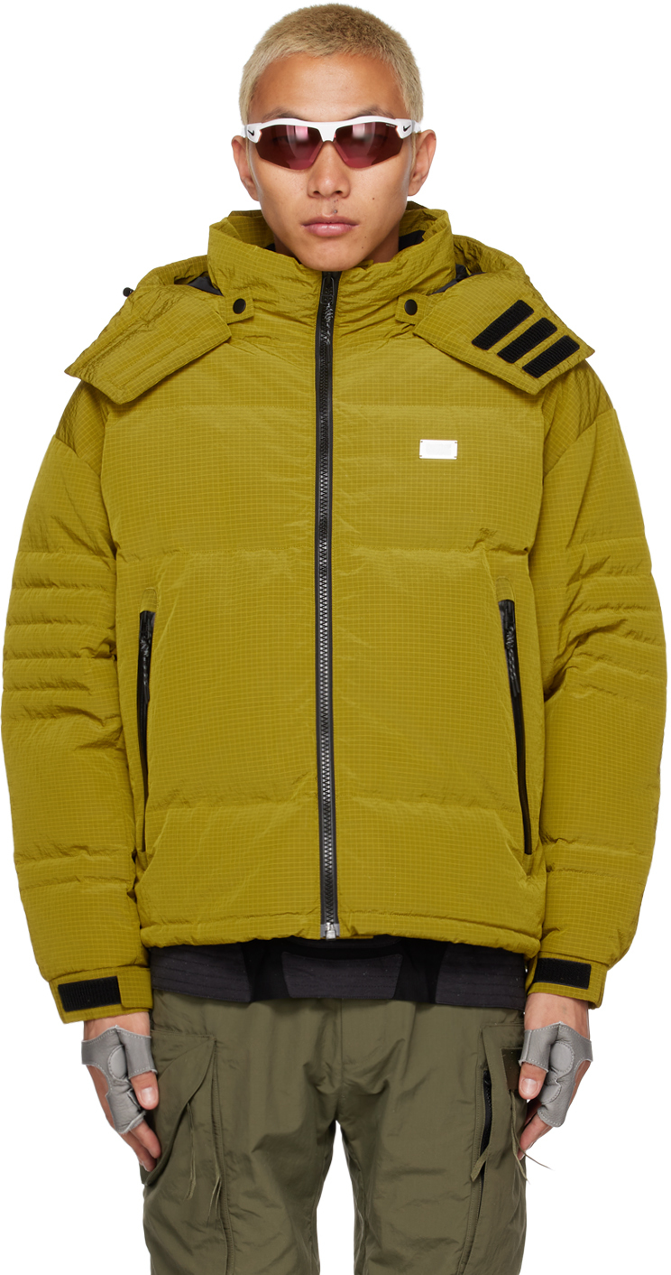 Lng Ssense Exclusive Green Check Down Jacket In Warm Olive