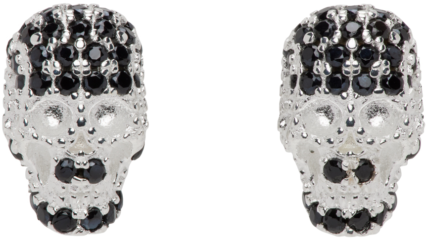 Silver Pavé Skull Earring SSENSE Men Accessories Jewelry Earrings Studs 