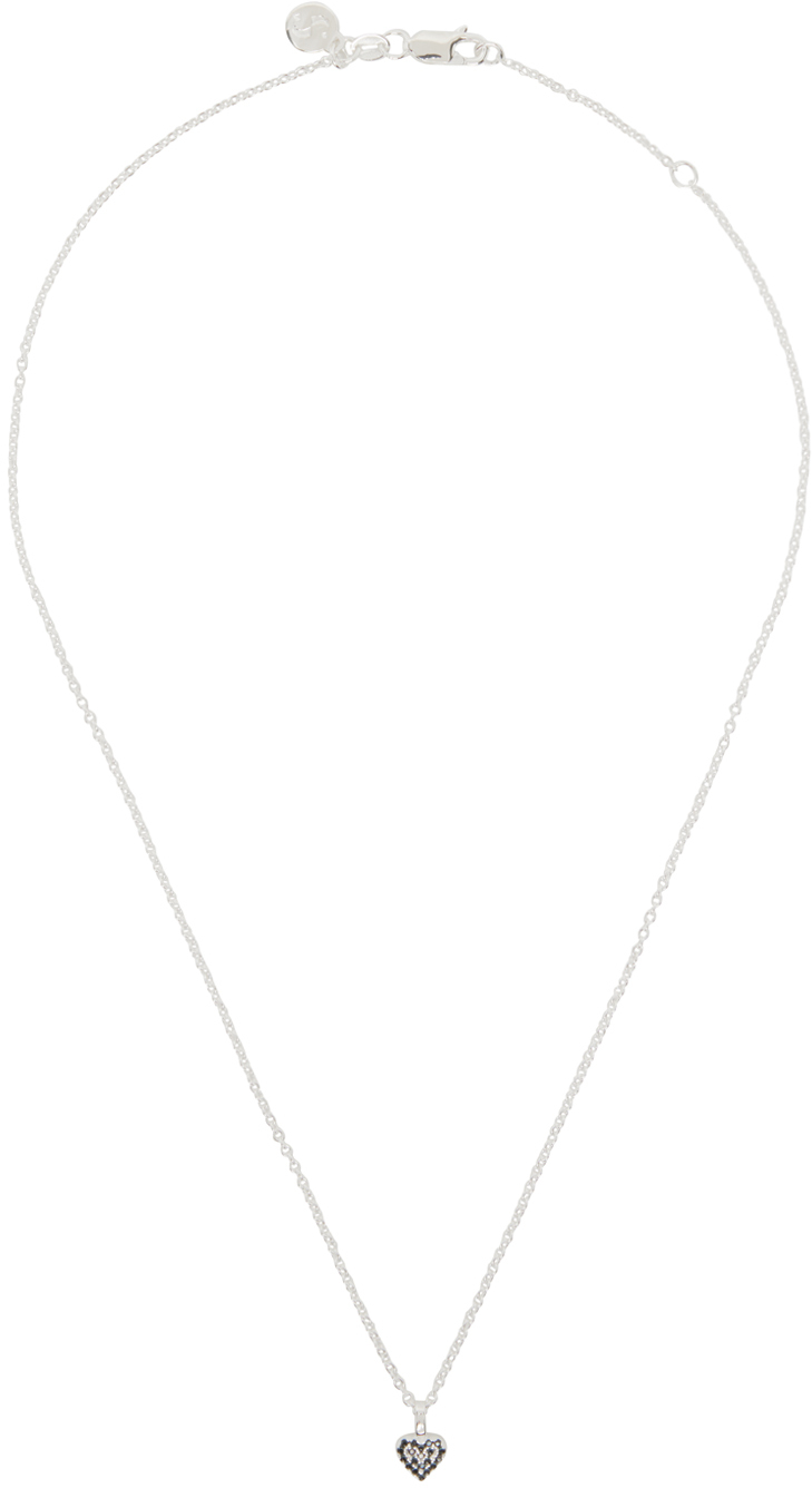 Stolen Girlfriends Club Ssense Exclusive Silver Dusted Heart Necklace In Sterling Silver/ Bla