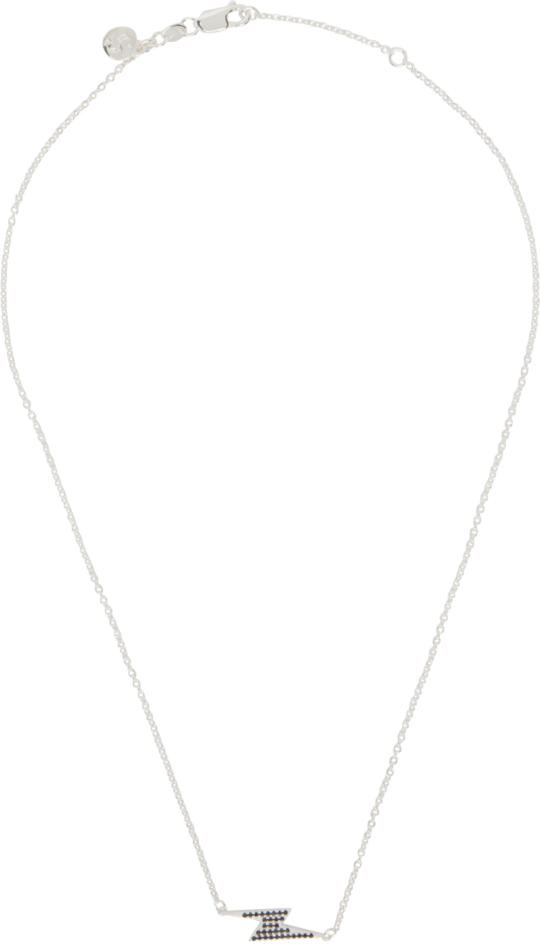 Stolen Girlfriends Club Ssense Exclusive Silver Dusted Bolt Necklace In Sterling Silver/ Bla