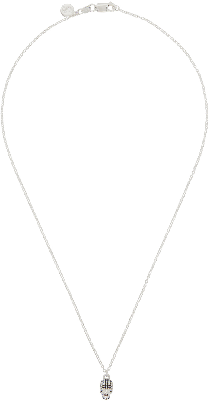 Stolen Girlfriends Club Ssense Exclusive Silver Dusted Skull Necklace In Sterling Silver/ Bla