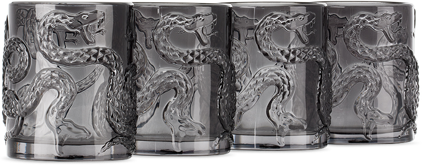 Stolen Girlfriends Club Black Serpentine Tumbler Set, 4 Pcs In Black Coated Glass