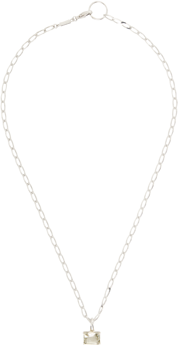 FARIS Silver & Green Curb Chain Necklace