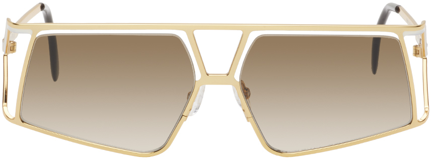 Filippa K Gold & White Angled Aviator Sunglasses In 2633 Gold