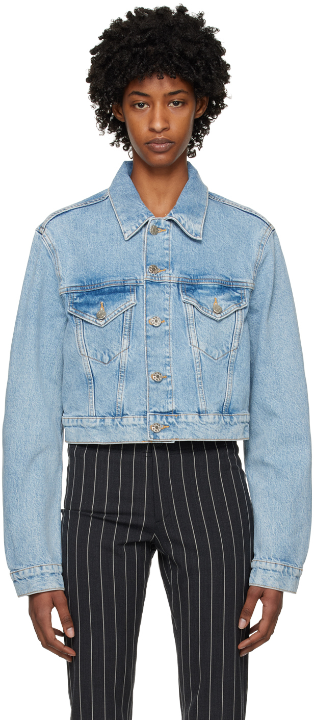 Filippa K: Blue Cropped Denim Jacket | SSENSE