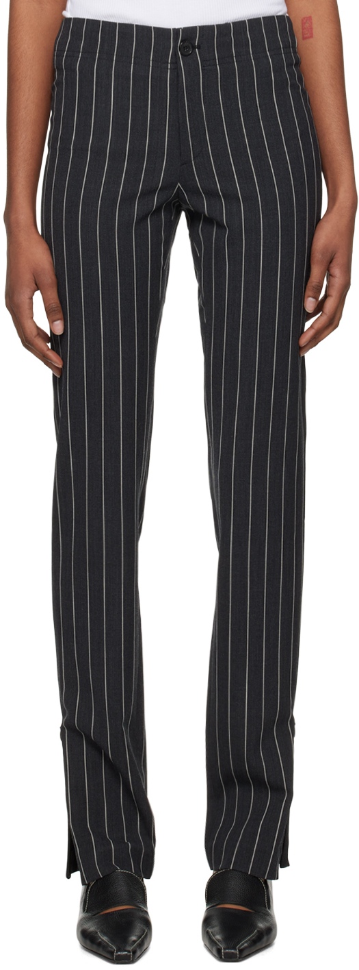 Filippa K Gray Pinstripe Trousers In 9599 Anthracite/whit
