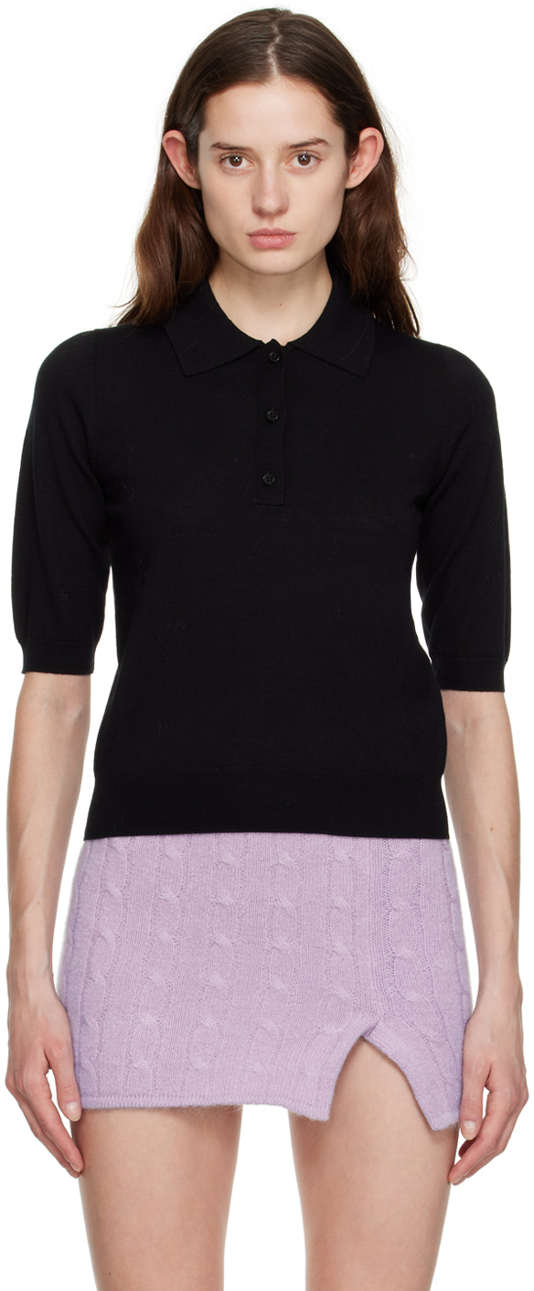Filippa K Half-sleeved Knitted Polo Top In 1433 Black