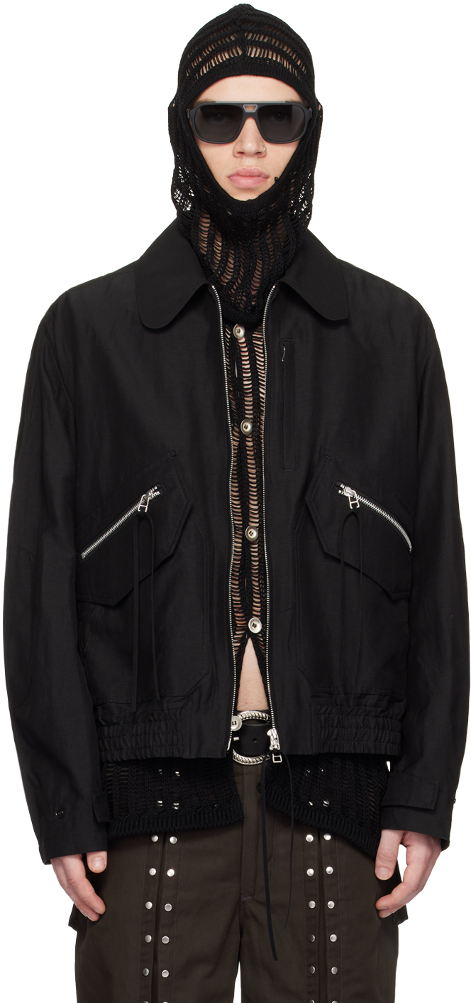 NVRFRGT: Black Spread Collar Bomber Jacket | SSENSE Canada