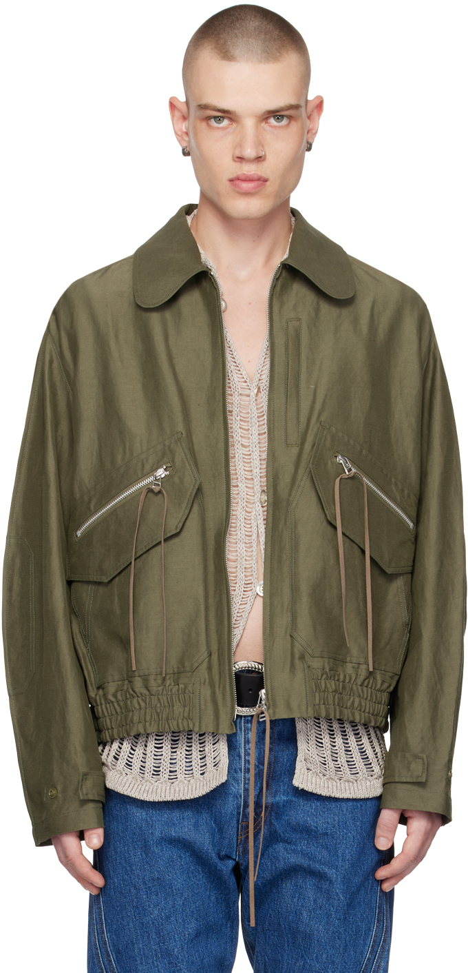 Nvrfrgt Khaki Spread Collar Bomber Jacket In Olive | ModeSens