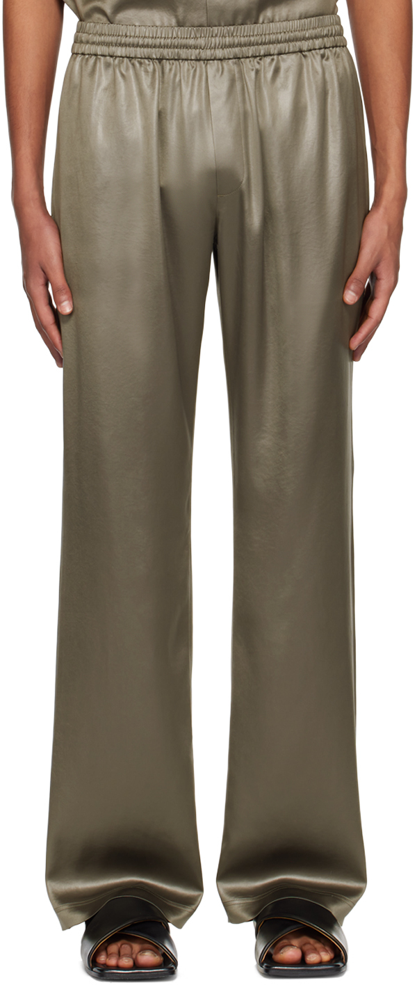 Shop Filippa K Taupe Shiny Track Trousers In Sage