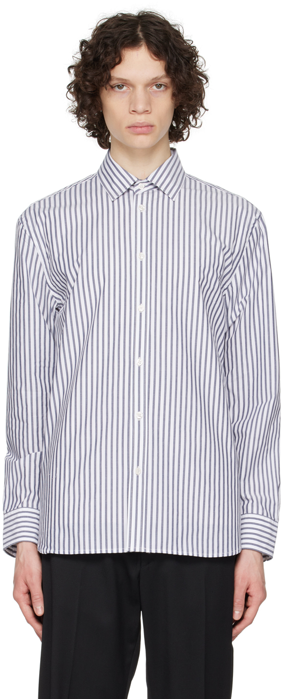Shop Filippa K White & Blue Striped Shirt In Pacific Blue/white S
