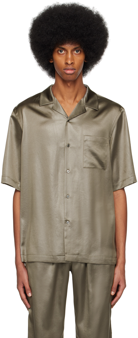Filippa K Taupe Shiny Shirt In Sage