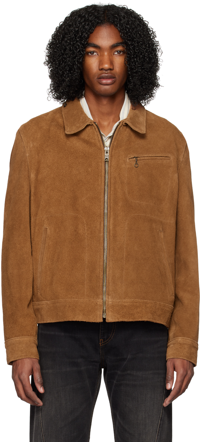 Schott: Tan Rough Out 375 Leather Jacket | SSENSE