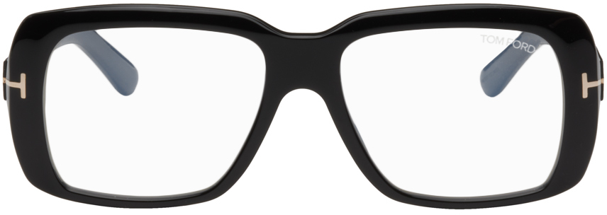 Tom Ford Square Blue Light-blocking Optical Glasses In 001 Shiny Black
