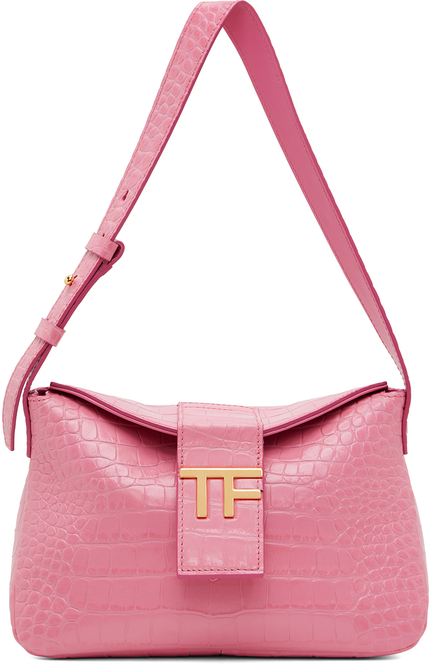 Tom Ford Mini Shoulder Bag In Croc-embossed Leather in Pink