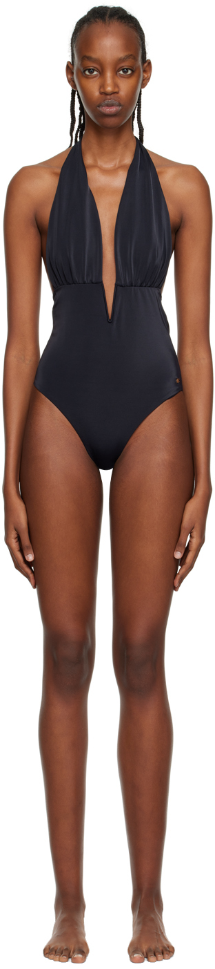 TOM FORD BLACK PLUNGING ONE-PIECE SWIMSUIT