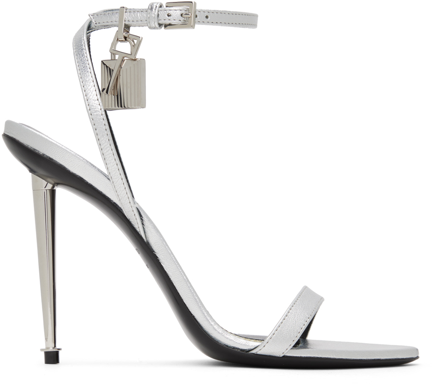 TOM FORD SILVER PADLOCK POINTY NAKED SANDALS
