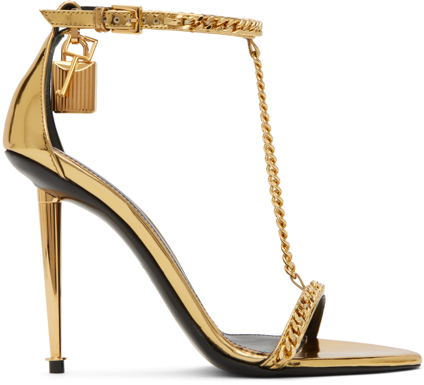 TOM FORD: Gold Padlock Heeled Sandals | SSENSE