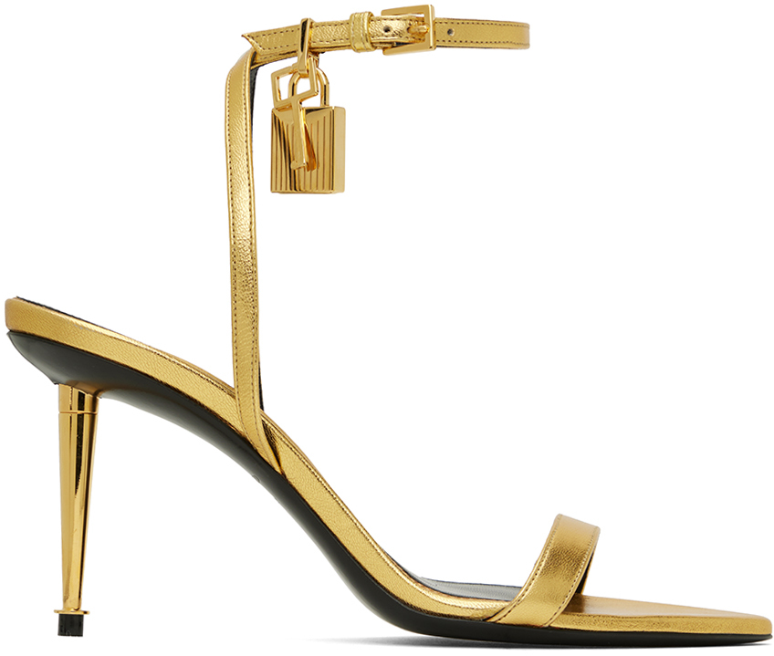 TOM FORD: Gold Padlock Heeled Sandals | SSENSE UK
