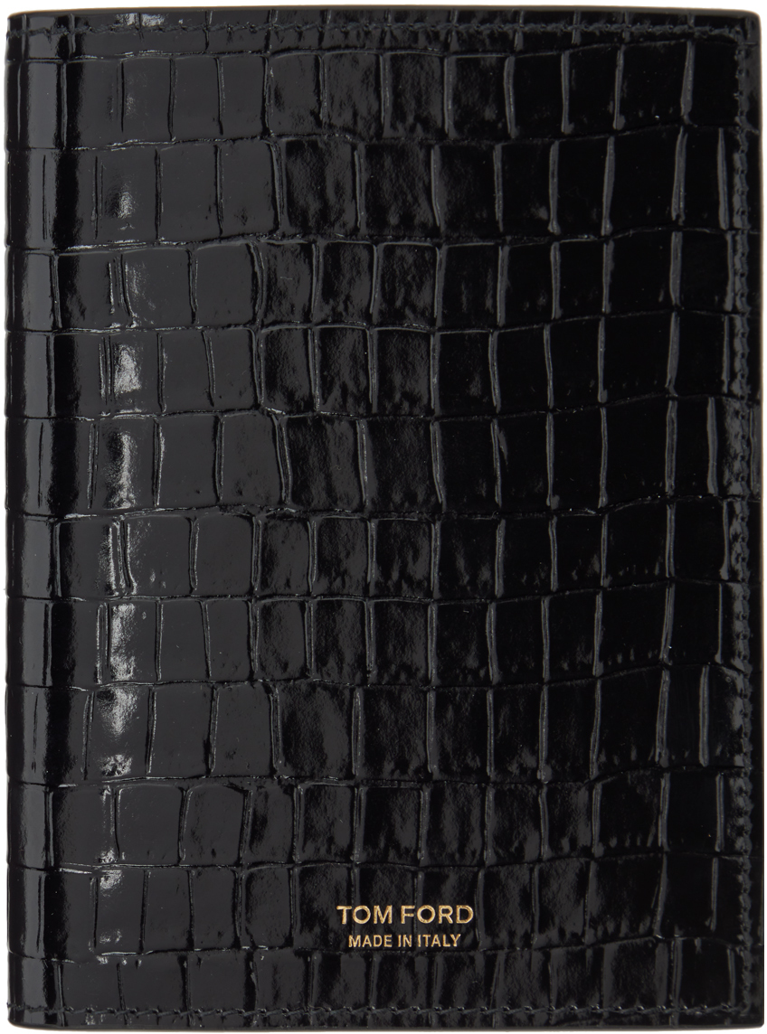 TOM FORD: Black Croc Leather Passport Holder | SSENSE