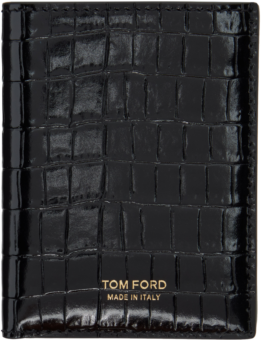 Tom Ford Black Croc Folding Card Holder In 1n001 Black