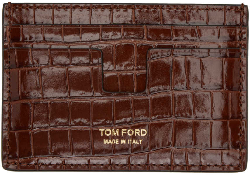 Tom Ford Brown Croc Classic Card Holder In 1b017 Cognac