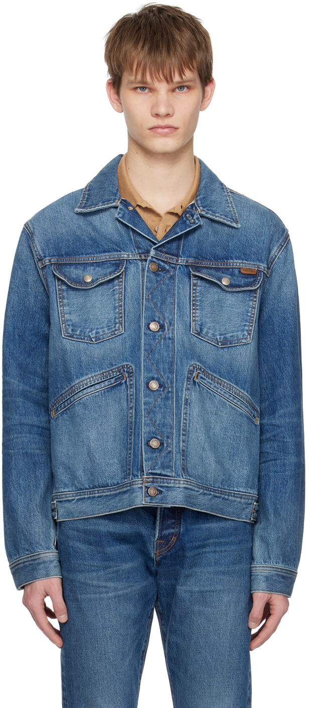 TOM FORD: Blue Spread Collar Denim Jacket | SSENSE
