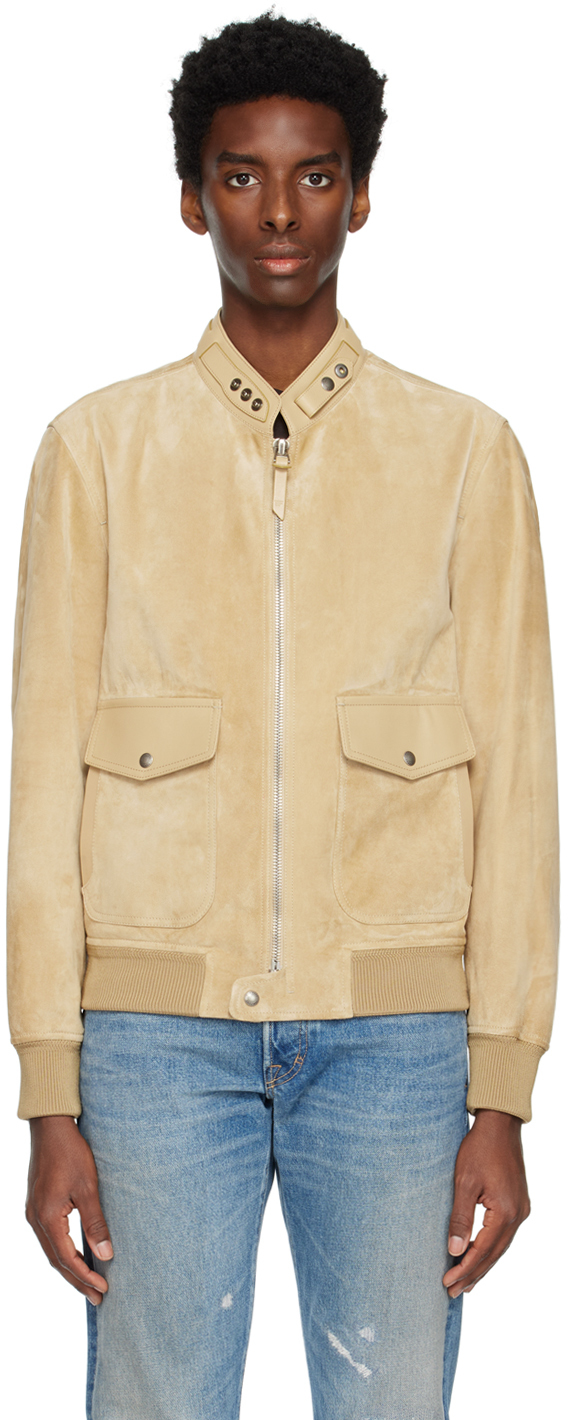 Tom Ford Zip-up Suede Bomber Jacket In Neutrals