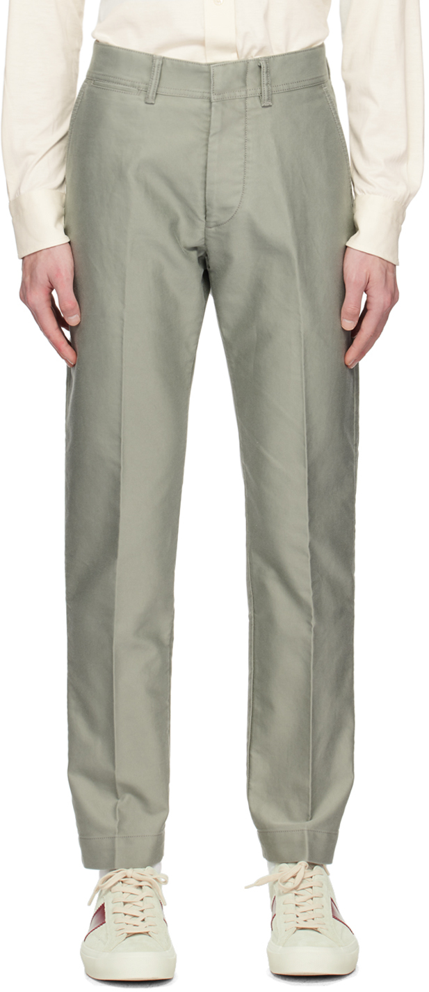 Tom Ford Mens Military Green Straight-leg Mid-rise Cotton Trousers