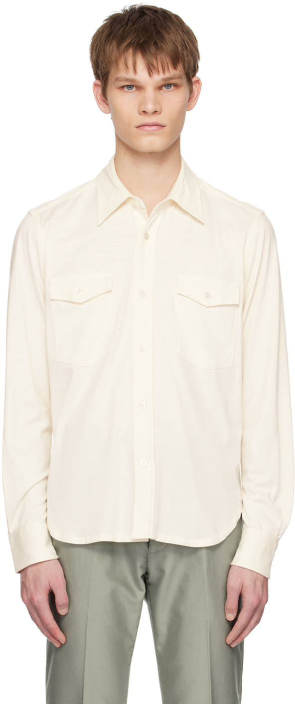 Tom Ford Off-white Spread Collar Shirt In Aw002 White