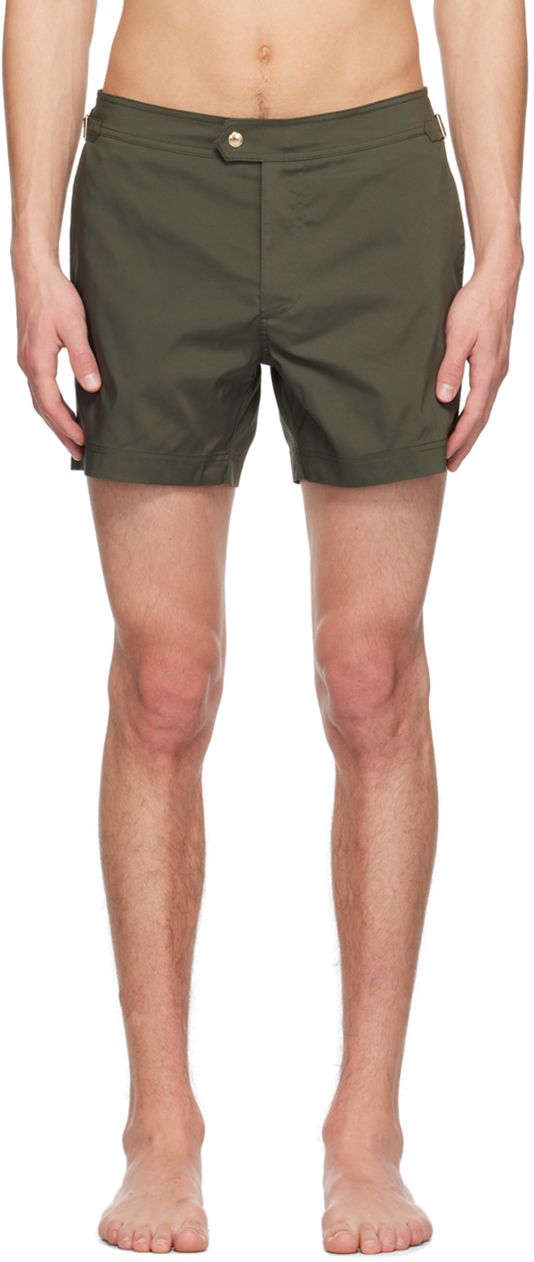 Tom Ford Compact Poplin Swim Shorts W/ Piping In Clover